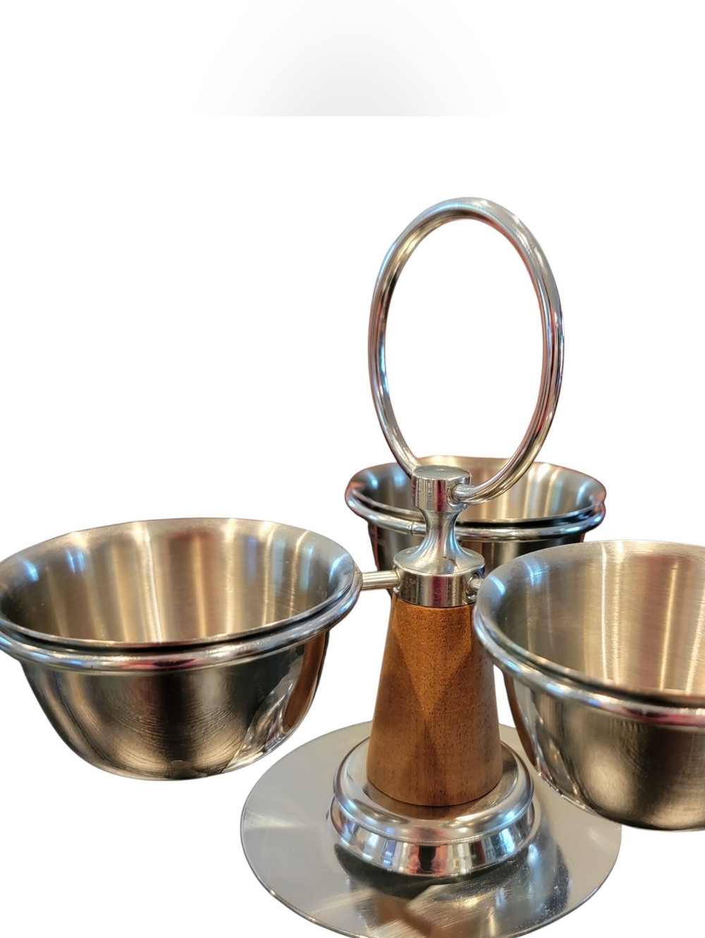 Mid Century Modern‎ Rotating Condiment Server Stainless Wood MCM Barware Set
